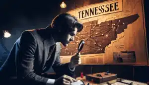 Private Investigator in Tennessee, holding a magnifying glass