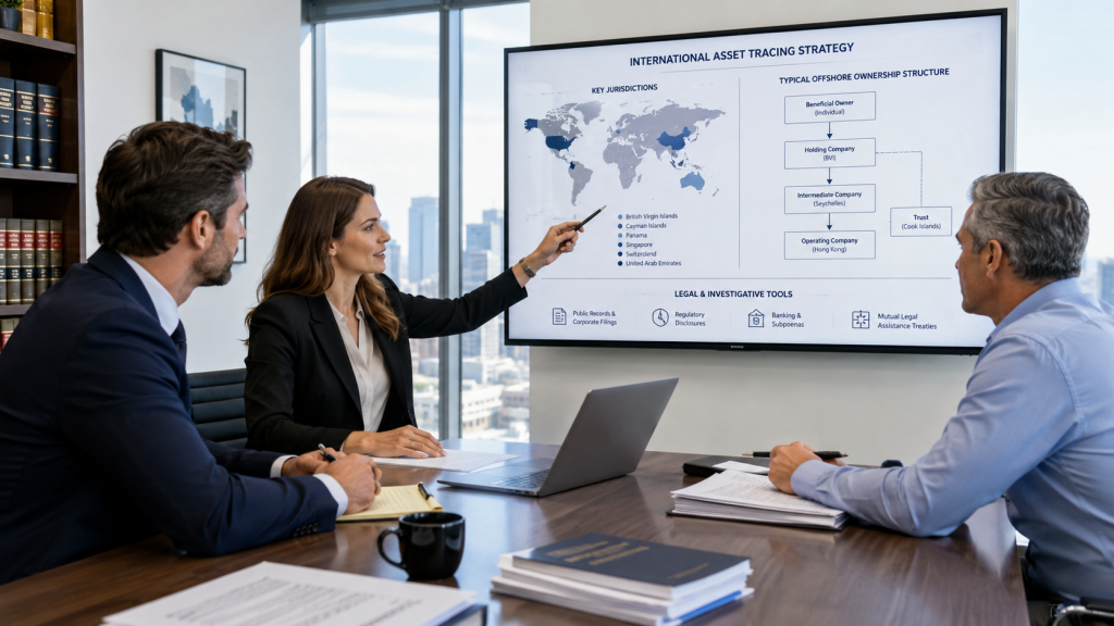 A presentation concerning international asset searches and a private investigation agency based in South Florida.