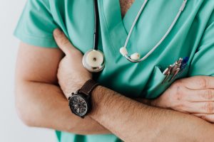 A closeup of a nurse care manager in a hospital.